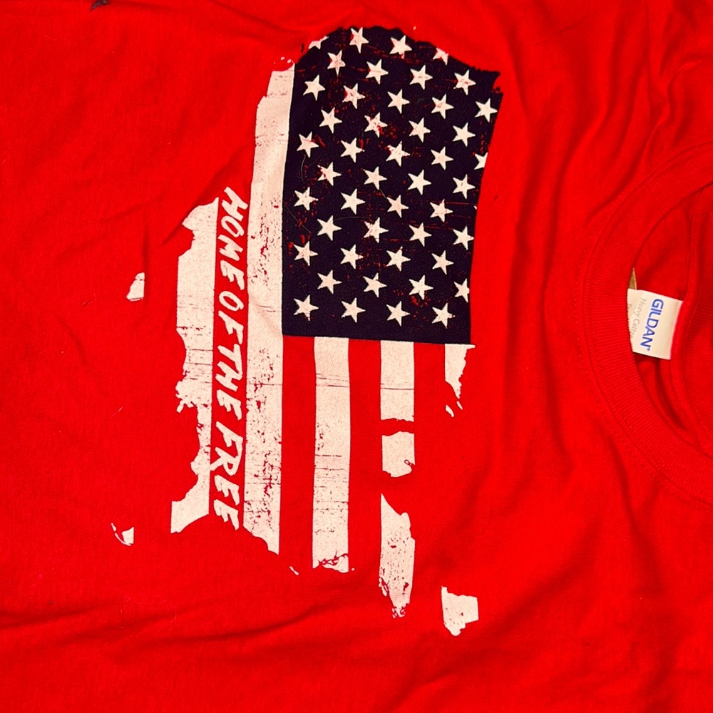 Brand new Gilden men’s T-shirt, size red American flag
